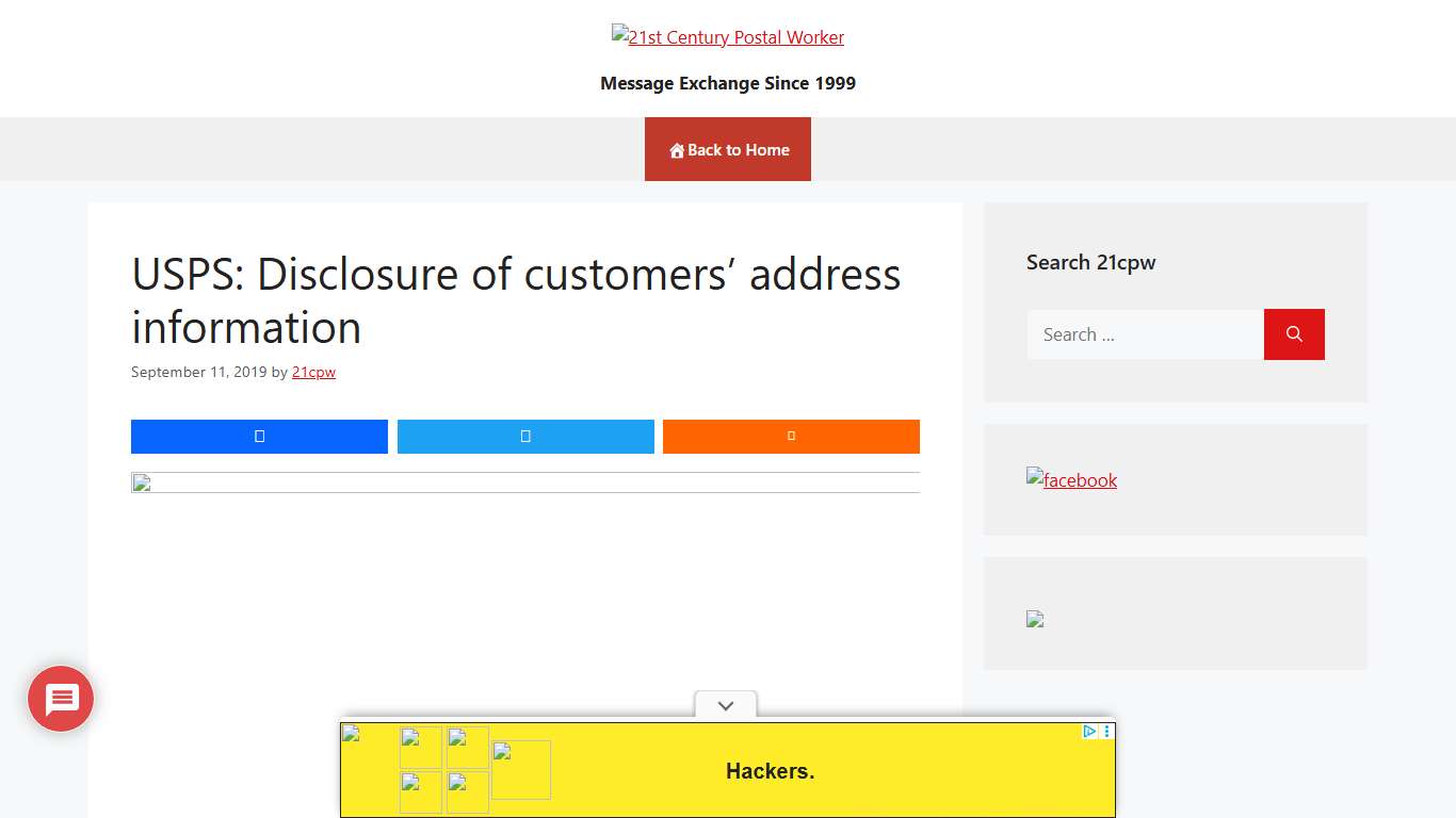 USPS: Disclosure of customers’ address information – 21st Century Postal Worker