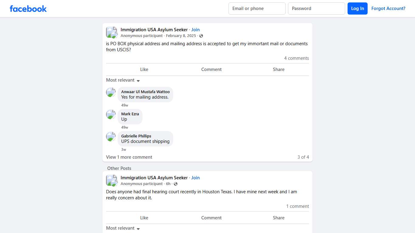 Immigration USA Asylum Seeker | is PO BOX physical address and mailing address is accepted to get my immortant mail or documents from USCIS | Facebook